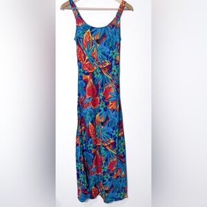 Hilo Hattie Blue Tropical Floral Print Hawaiian Summer Beach Maxi Dress Size XS